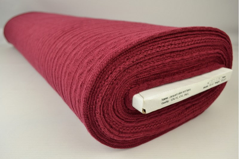 Jacquard gebreide kabelstof - Bordeaux rood